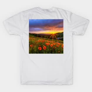 Beautiful landscap flowers and sunset T-Shirt